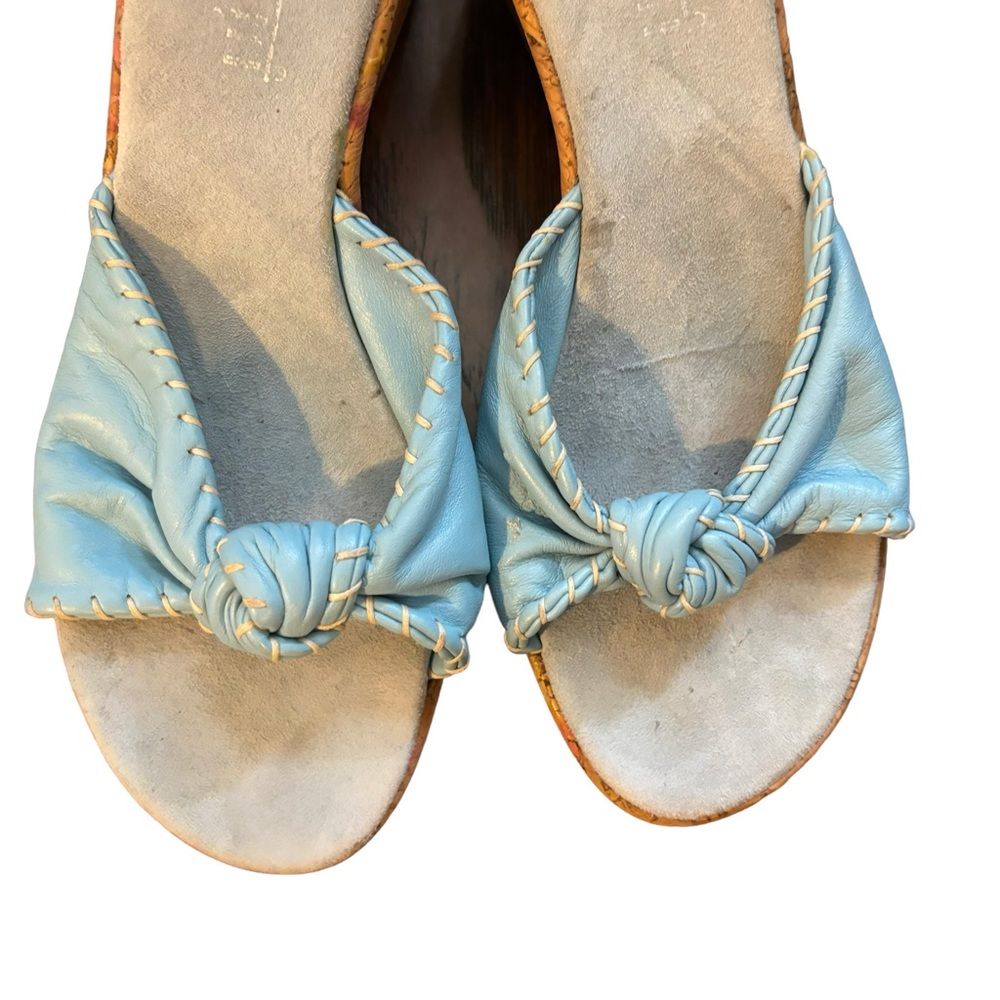 Avellini‎ Italian Light Blue Knot Wedge Sandals - Picture 4 of 7